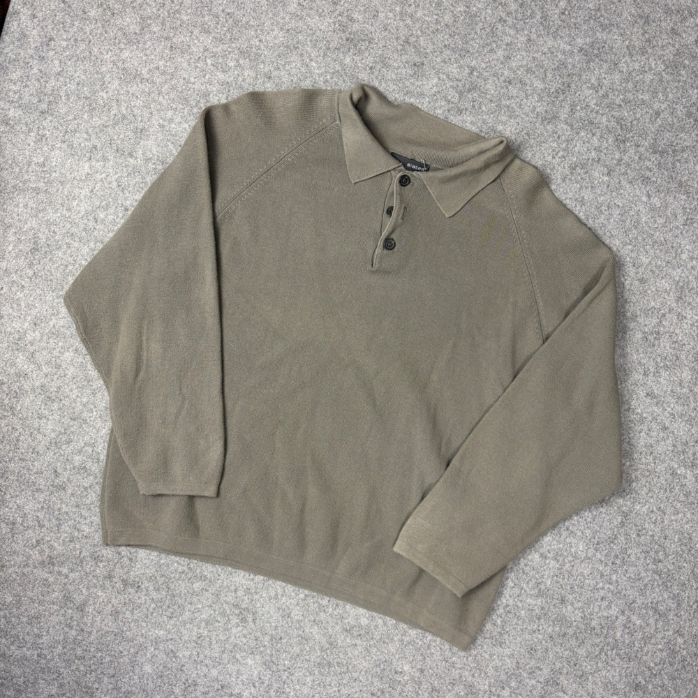 Slates Mens XL Polo Sweater Olive Green 100% Cotton Long Sleeve